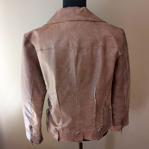 Rudsak 100% Nubuck Leather Biker Moto Jacket Braided Detail Chestnut Brown - Picture 5 of 16